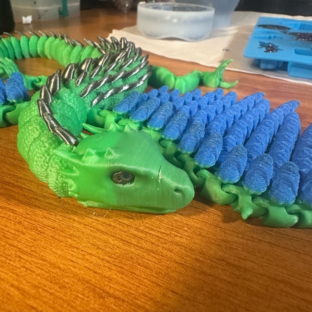 3D printed Colorful Reptile Play Toy with Silver Accents